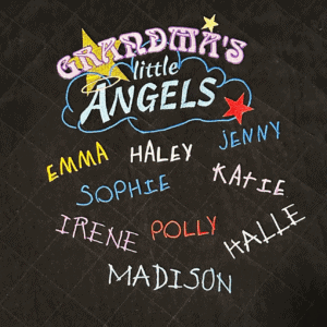 Personalized kids' wall art with names and angel design for nursery or bedroom decor.