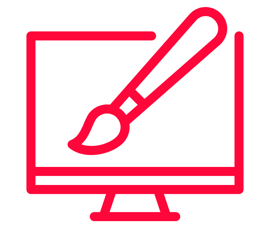 Digital screen printing design with a paintbrush on a monitor screen.